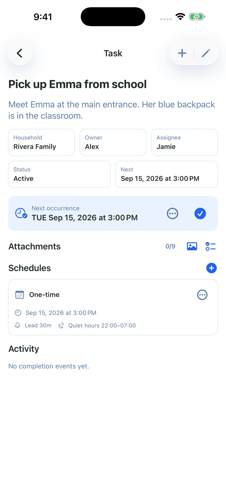 Smart reminders in Familia